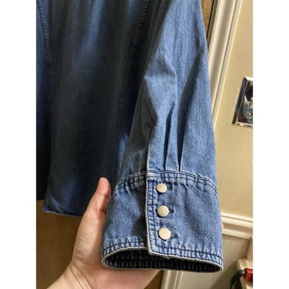 WRANGLER Vintage Western Wear for Women Blue Denim Ruffle Long Sleeve Cotton  L - Picture 13 of 13